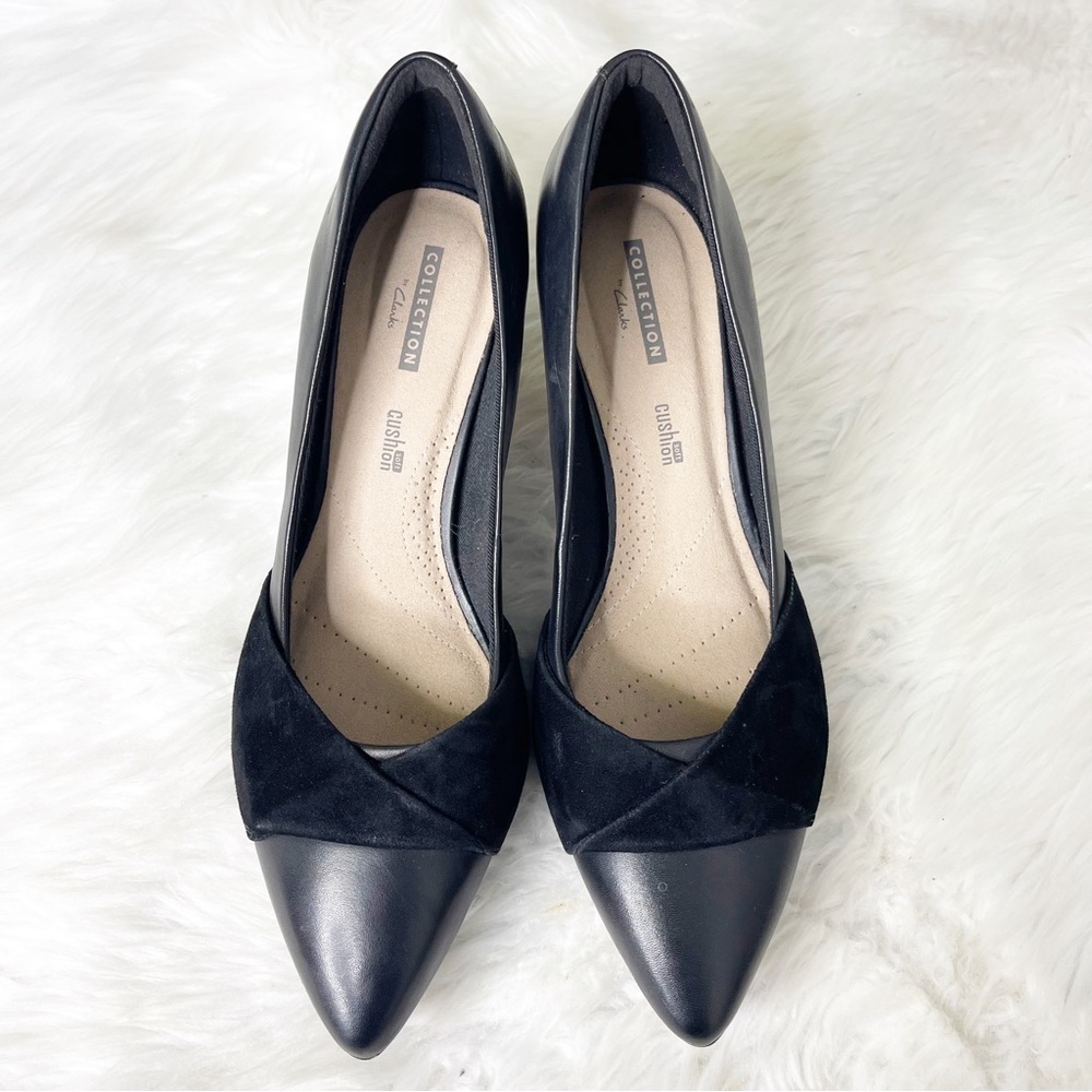Clarks Collection Black Leather & Suede Heels Size 9.5